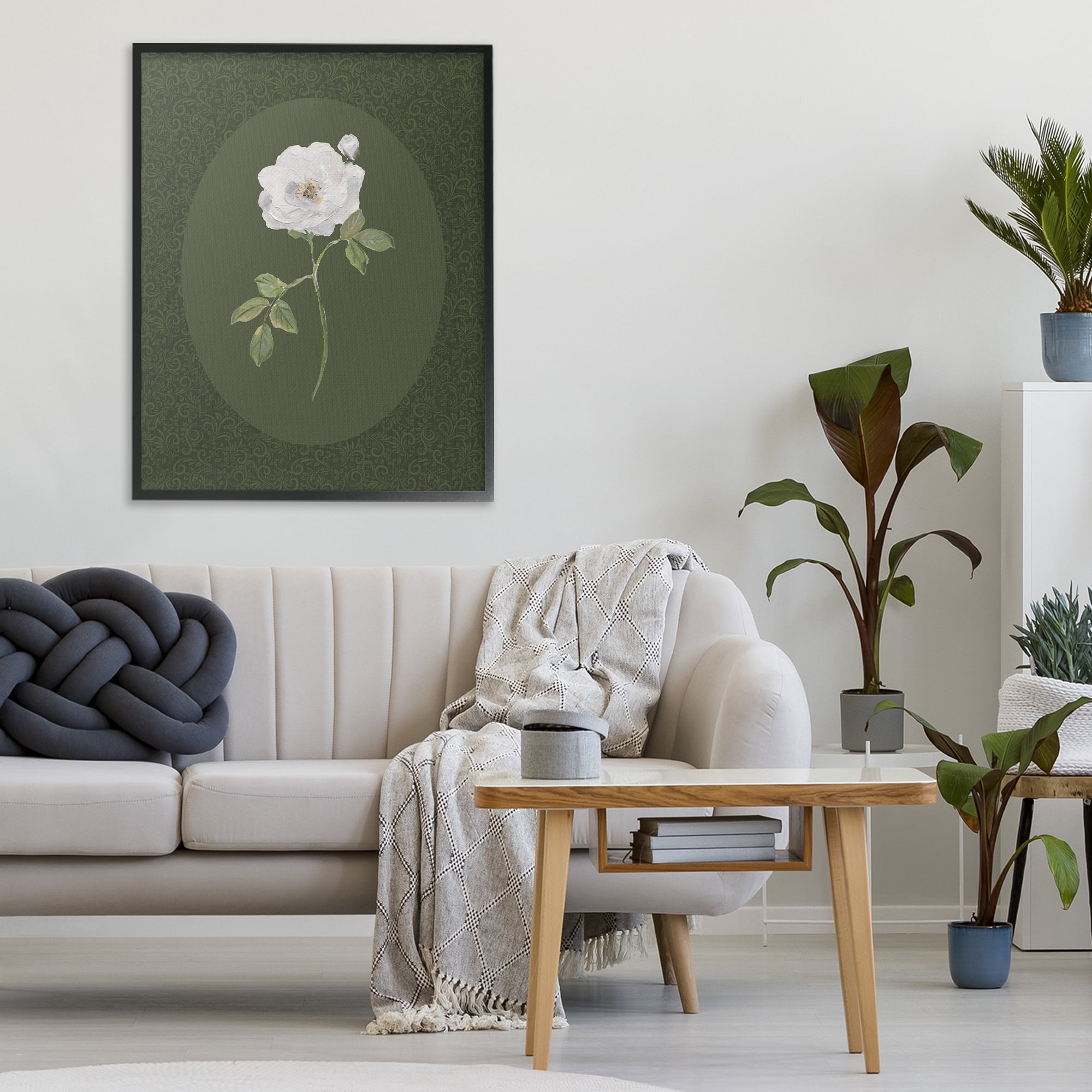 Stupell Industries Emerald & White Oval Rose Black Framed Giclee Art, design by Sally Swatland
