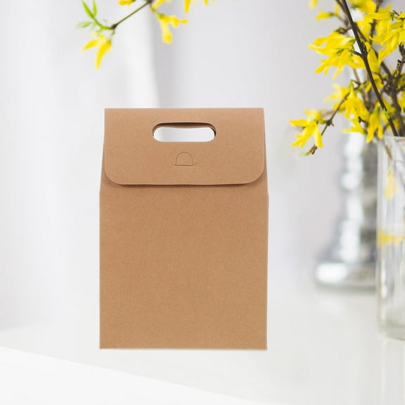 DECOMELODY 1Set Kraft Paper Bags Rectangular Khaki Vintage Design for Birthdays Holidays 11.4x5.5x3.1in