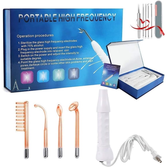 Radiofrecuencia Facial Alta Frecuencia Portable con Electrodos y Herramientas para Eliminar Acné
