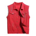 thumbnail image 1 of Mens Casual Ripped Denim Vest Classic Trucker Button Down Sleeveless Jean Waistcoat, 1 of 2