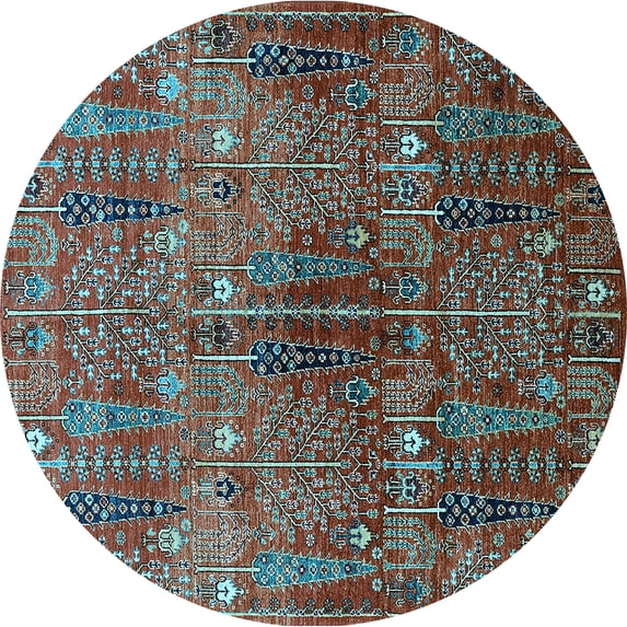 Ahgly Company Indoor Round Oriental Light Blue Industrial Area Rugs, 4' Round