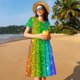 thumbnail image 4 of Balery Glitter Rainbow Vestidos sueltos de manga corta para mujer, vestidos de verano 2025, vestidos casuales de corte A con vuelo., 4 of 6