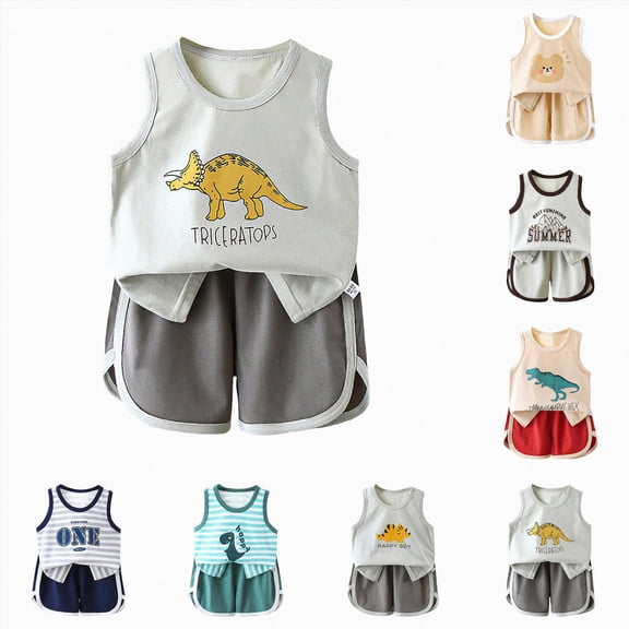 Xudanell Young Boy Clothes Colorblock Top Drawstring Waist Shorts 2 Pieces Summer Outfits Set Light Gray for Size 18-24 Months