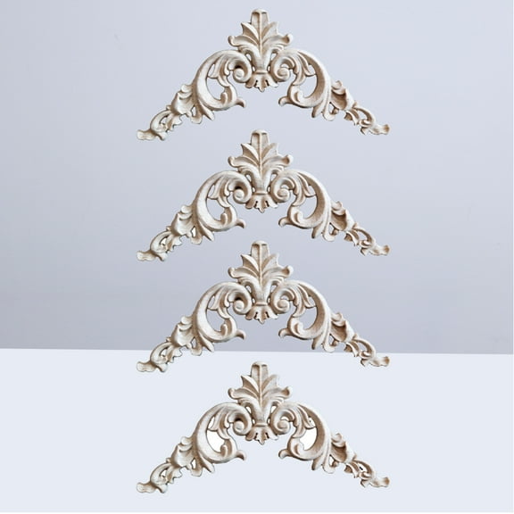 Worgeous Wood Carved Corner Onlay Design for Home Hotel Decoration Beige 4PCS 15x15cm
