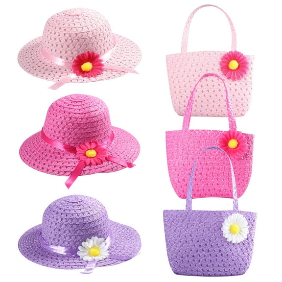 FRCOLOR Girls Sunflower and Handbag Set 3PCS for Summer Beach and Tea Party Adorable Assorted Colors