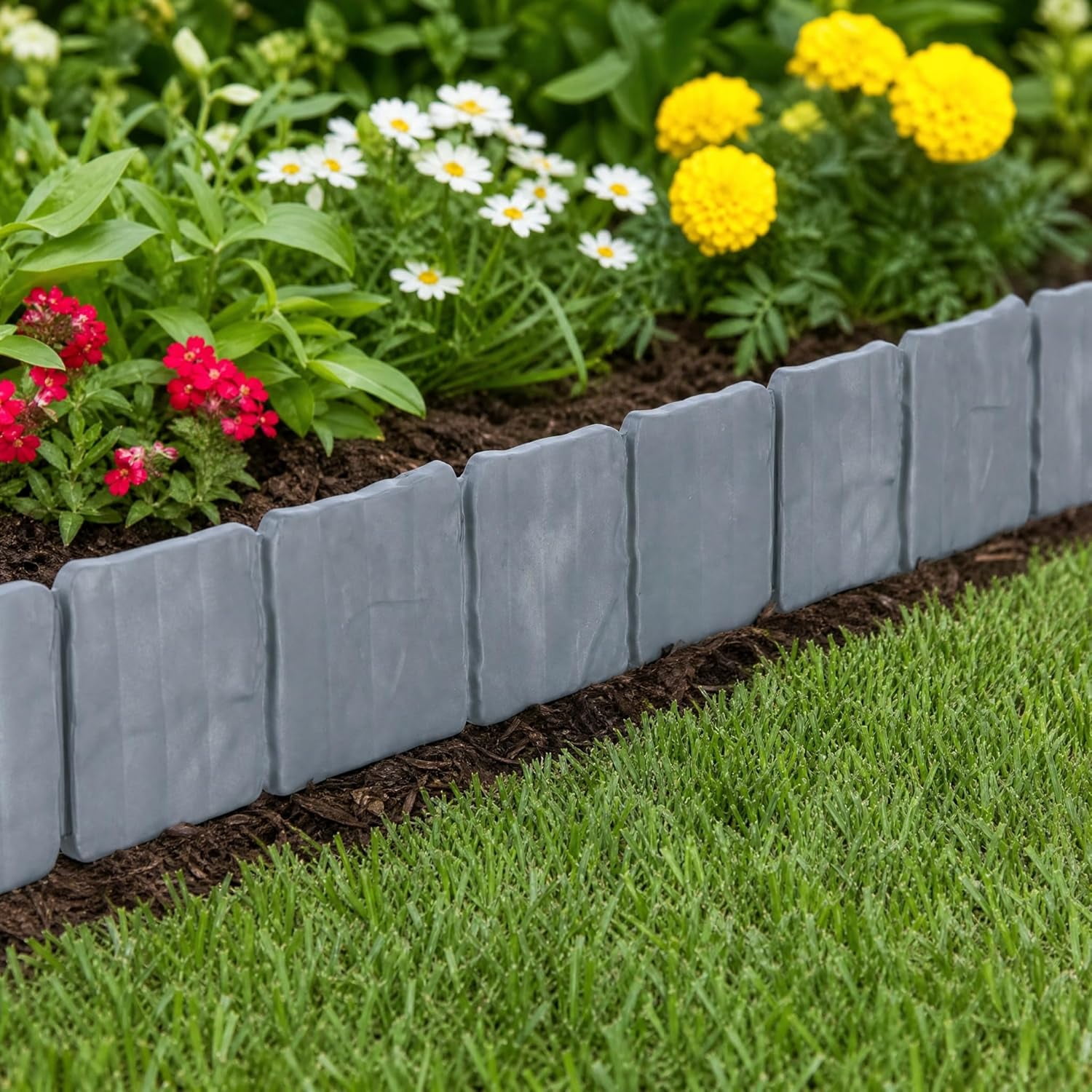 Imitation Stone Garden Fence - DIY Garden Edging Border, Decorative Landscape Edging Interlocking Plastic Lawn for Flower Bed, Pathway, DIY Outdoor Yard Decor, Weather Resistant (10, Brick Red)