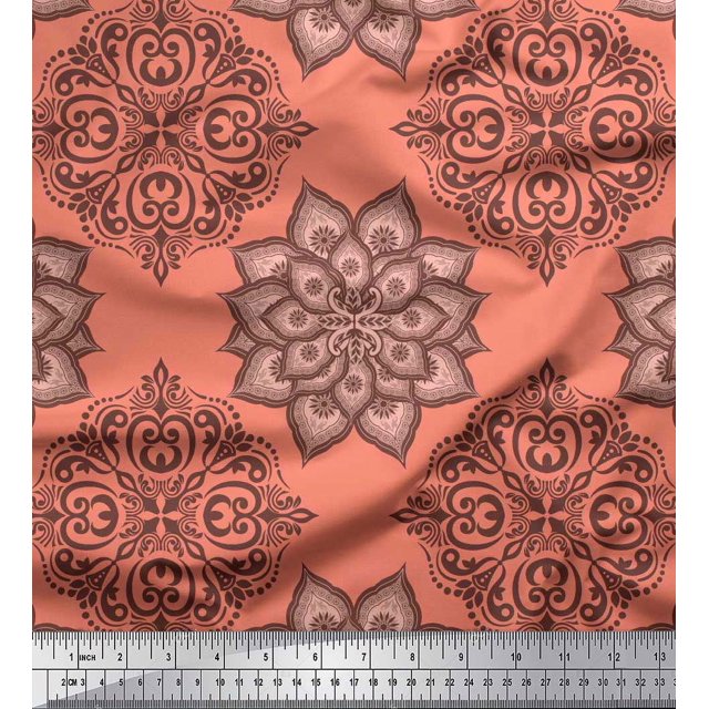 Soimoi Poly Georgette Fabric Floral Mandala Print Sewing Fabric Yard 42 Inch Wide