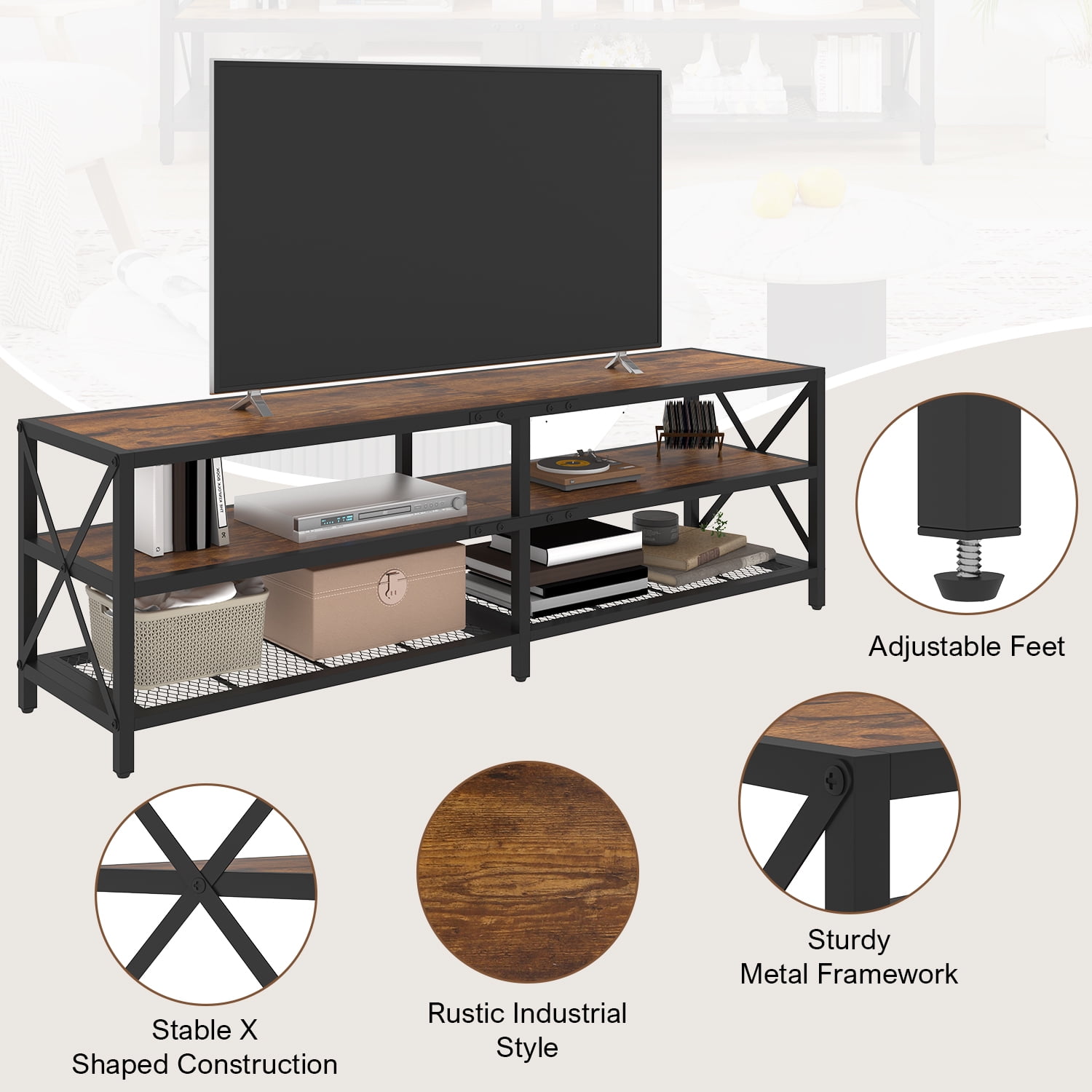 Winkalon TV Stand for TV up to 75 Inch,Wood TV Console Entertainment Center for Living Room,Bedroom,Rustic Brown