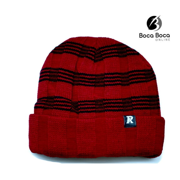 Unisex Soft Winter Beanie Plush Fur Lined Knit Striped Top-Solid Fold WN4596-3