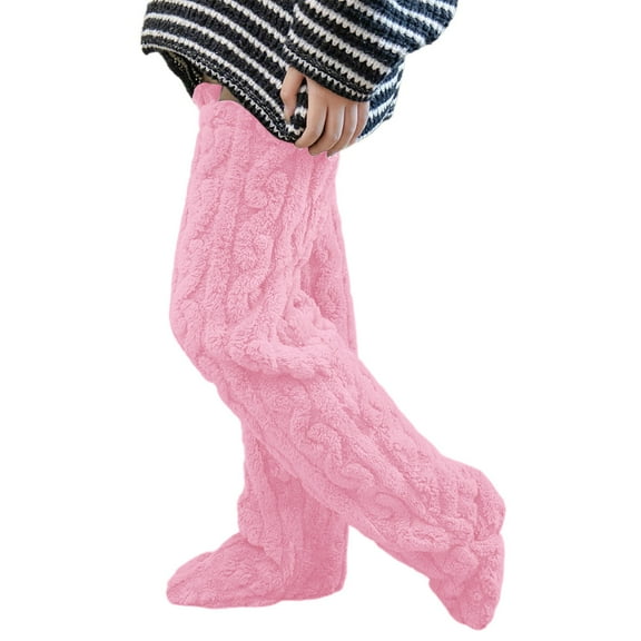 Fgnfyis Winter Warm Socking Leg Cover Home Knee Socks Thick Woolen Pants Leg Warmers Fashion Soft Stretch Knee High Stockings Pink