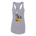 thumbnail image 2 of Funny Graphic Astronaut Cat in Space on Cheeseburger | Womens Cat Lover Jersey Racerback Tank Top, Heather Grey, Large, 2 of 3