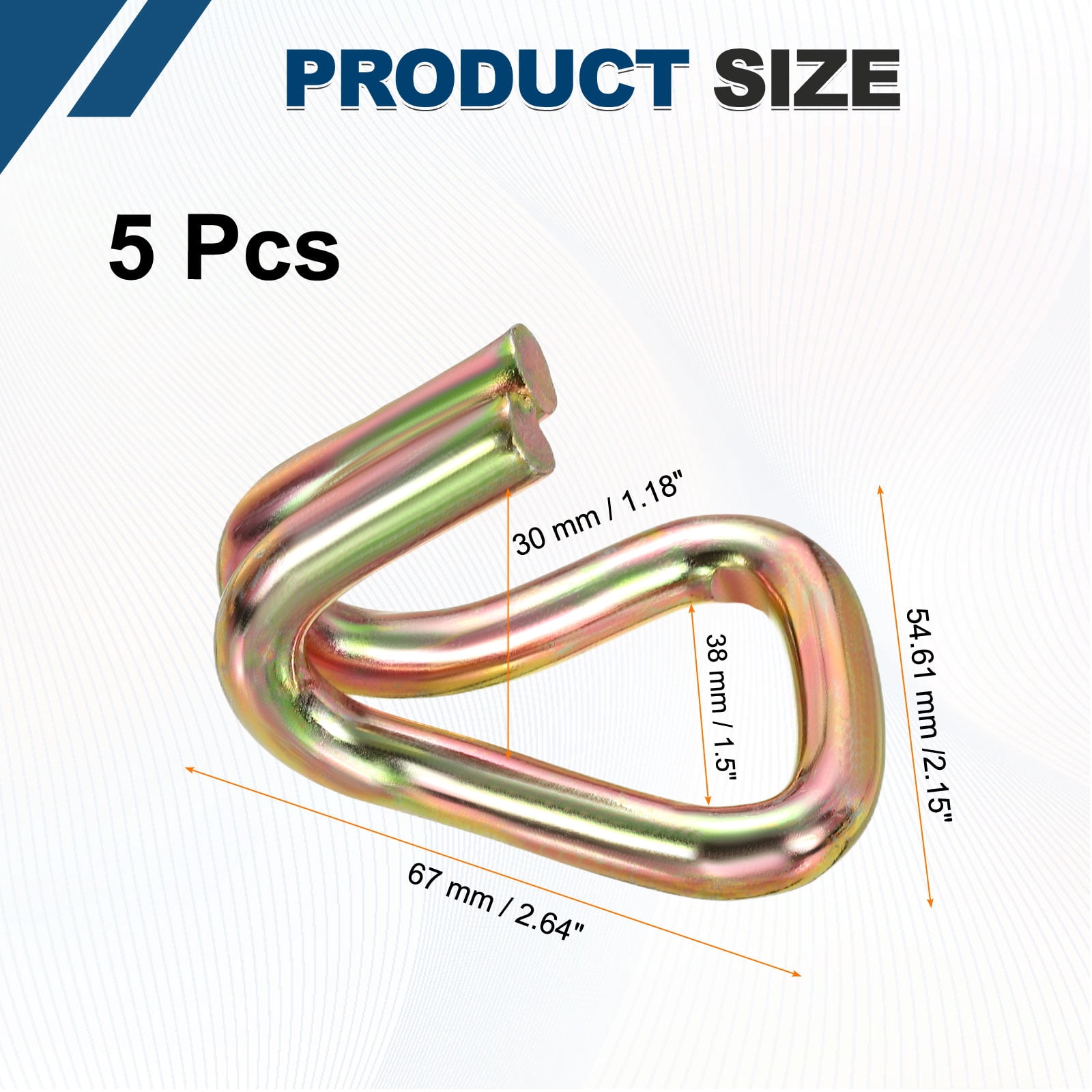 Uxcell Ratchet Double J Strap Hook Load 6600lbs, 5Pcs Heavy Duty Tie Down Strap J-Hook Cargo Hook for 1.5 Inch Tie Down Strap Webbing on Car Truck Trailer, Gold Tone (ID: 38 mm / 1.5")