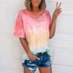 thumbnail image 2 of Blusas de Manga Corta Casuales para las Mujeres con Cuello en V, Top de Poliéster de Moda de Verano para el Uso Diario, 2 of 8