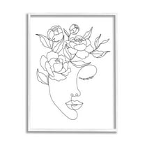 Stupell Industries Floral Woman Face Line Doodle Graphic Art White Framed Art Print Wall Art, Design by JJ Design House LLC