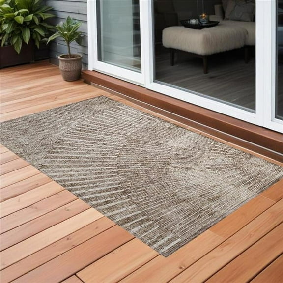 HomeRoots 561993 2 x 3 ft. Taupe & Ivory Abstract Washable Non Skid Indoor Outdoor Rectangle Machine Woven Area Rug