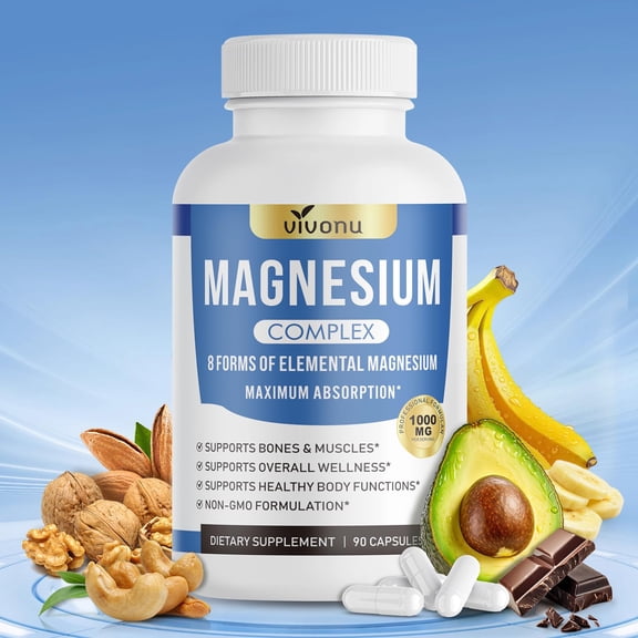 1000mg Magnesium Complex for Women & Men, 8-in-1 Elemental with High Absorption Magnesium Glycinate, Citrate, Malate, Taurate, Carbonate & More, Suitable for Bones, Muscle, Recovery, Energy, Vegan