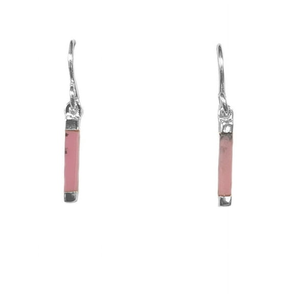 Pink Rhodonite Thin Drop Earrings Sterling Silver
