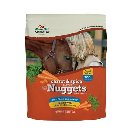 UPC: 0095668929473 | Manna Pro Bite-Size Nuggets for Horses – Horse Training Treats – Carrot & Spice Flavored Treats for Horses – 4 pounds
