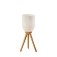 thumbnail image 1 of 23"" Natural Solid Wood Tripod Table Lamp With White Ribbed Glass Shade, 1 of 3