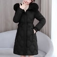 thumbnail image 2 of Inleife Women's Long Sleeved Woolen Cotton Jackets Solid Color Pocket Zipper Medium Length Hooded Jacket Coat, 2 of 5