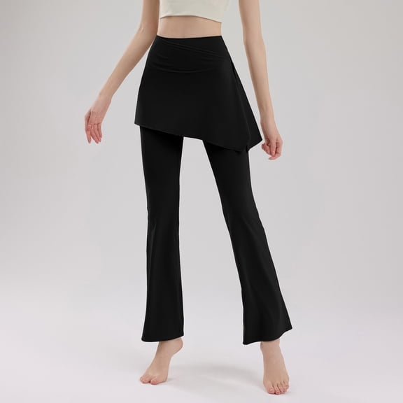 Odbmxy Yoga Pants for Women Plus Size Flare-Leg High Rise Pants Women Black Culottes Long Yoga Sports Wide-Leg Plain Slim Pants,XL