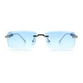 thumbnail image 3 of Luxury Beveled Lens Rich Art Retro Rimless Gangster Narrow Rectangle Sunglasses Silver - Blue, 3 of 8