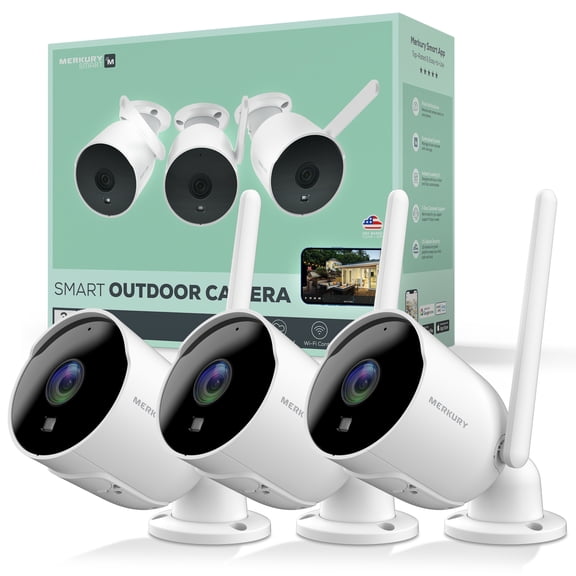 Merkury Innovations Full HD Smart Outdoor Security Camera, 3 Pack