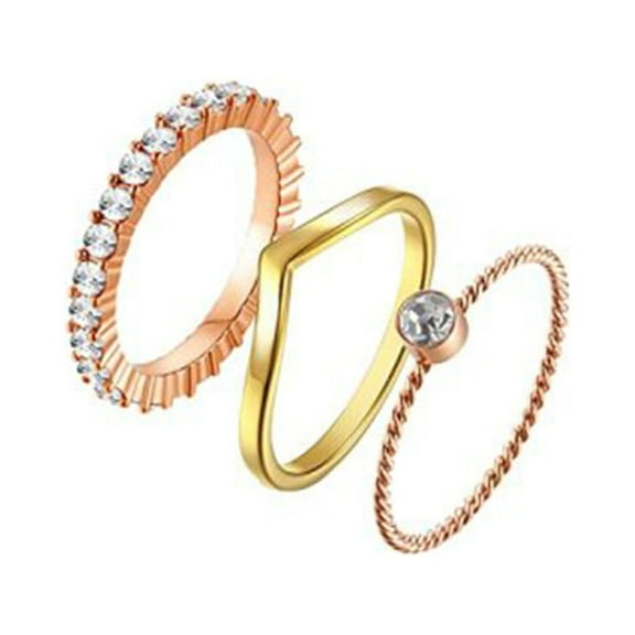 3Pcs Stainless Steel Women's Stackable Ring Inlaid Zirconia Wedding Ring Set