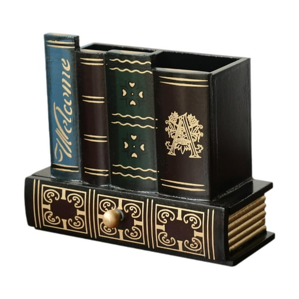 Portalápices decorativo vintage con forma de libro, organizador de escritorio multiusos Carta A