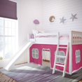 thumbnail image 1 of Max & Lily Twin Loft Bed, Wooden Low loft Bunk beds for Kids with Slide and Pink Curtain, White, 1 of 4