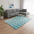 thumbnail image 2 of HomeRoots 669322 8 x 10 ft. Teal & Ivory Geometric Transitional Washable Machine Made Rectangle Area Rug with UV Protection, 2 of 9