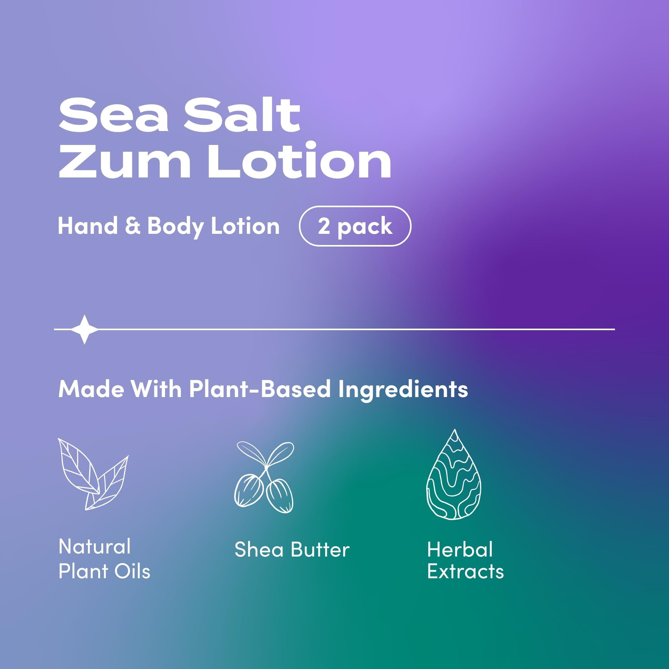 Zum by Indigo Wild Hand & Body Lotion - Natural Hand Lotion for Dry Hands - Body Lotion for Women & Men - Body Moisturizers Include Shea Butter, Jojoba Oil & More - Sea Salt Scent - 6 fl oz (2 Pack)
