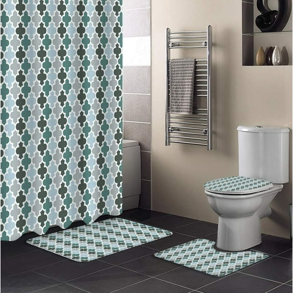 FMSHPON Morocco 4 Piece Bathroom Set Shower Curtain Bath Rug Contour Mat and Toilet Lid Cover