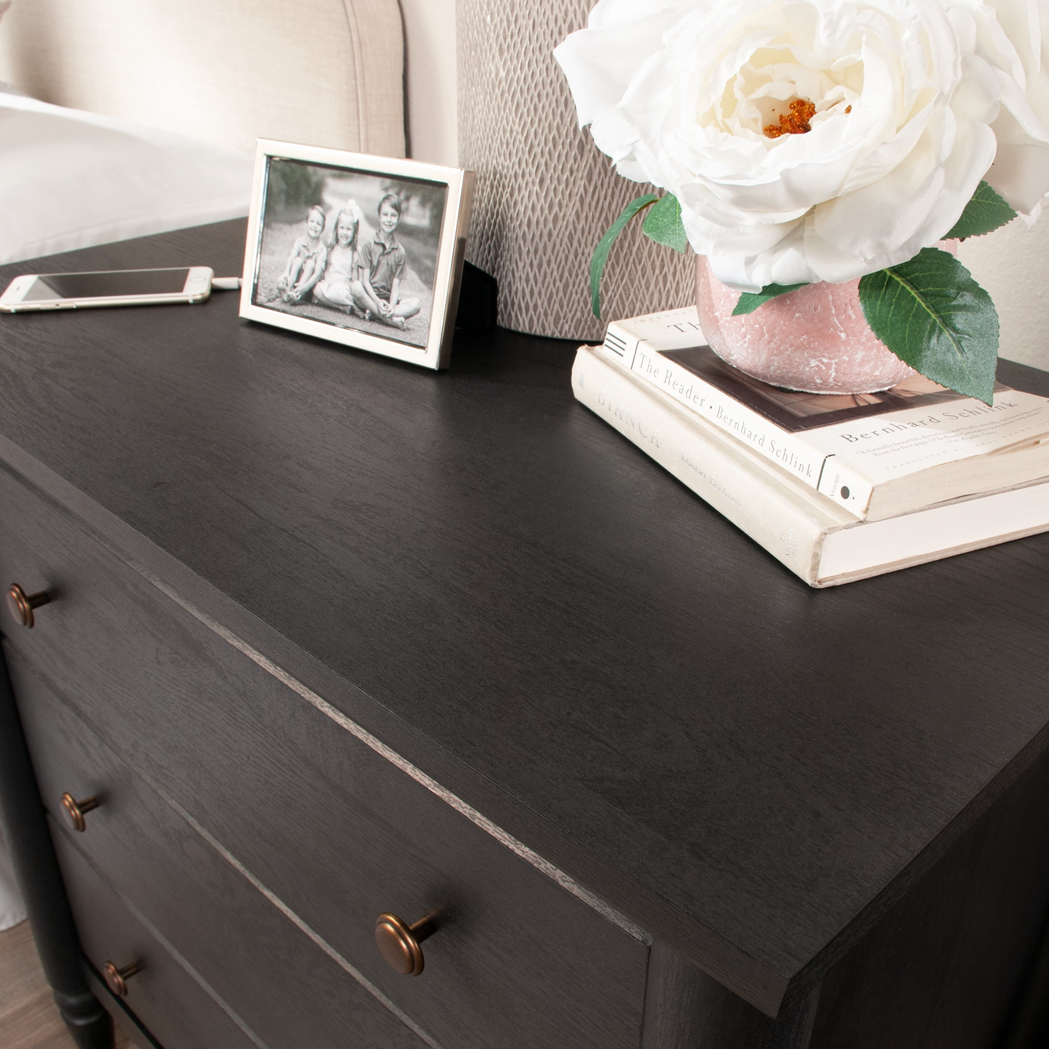 My Texas House Monroe 3 Drawer Nightstand with USB, Raven Black Oak Finish