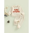 thumbnail image 2 of Bagilaanoe 2PCS Newborn Baby Girl Boy Long Pants Set Letter Embroidery Long Sleeve Sweatshirt Pullover Tops + Drawstring Sweatpants 3M 6M 12M 18M 24M Infant Casual Sweatsuits, 2 of 8