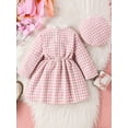 thumbnail image 4 of xiaxaixu Kid Girl Houndstooth Pattern Dress with Beret, Ruffled Stand Collar Long Sleeve A-Line Dress for Fall, 4 of 9
