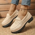 thumbnail image 3 of Women's Retro Suede Loafers Casual Versatile Slip On Dress Shoes Chunky Platform Non Slip Walking Shoes Brown Size 8.5, 3 of 8