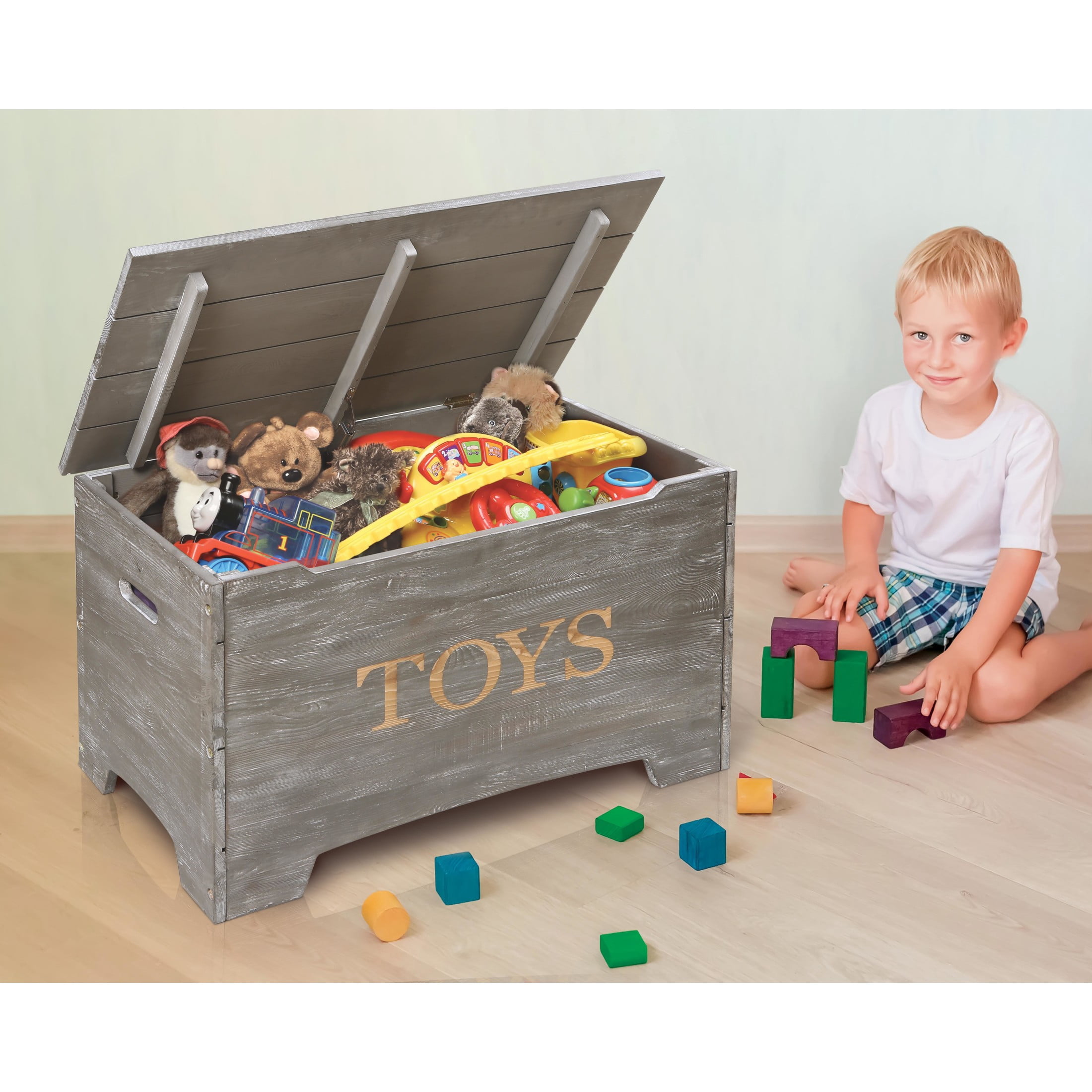 Badger Basket Children's Solid Wood Rustic Toy Box 3.3 Cu ft. - Vintage Gray