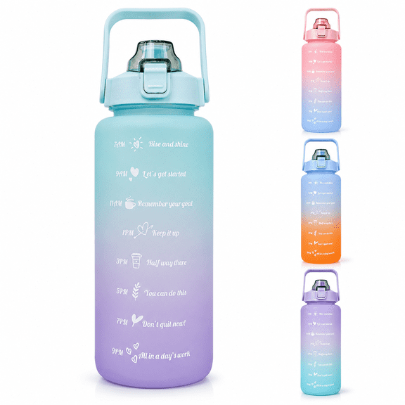 64OZ Motivational Water Bottles with Times to Drink,Large Water Bottle,Half Gallon Water Bottle with Handle & Removable Straw,BPA Free and Leakproof for Adult and Kids Gym Sports Outdoors(Multicolor)