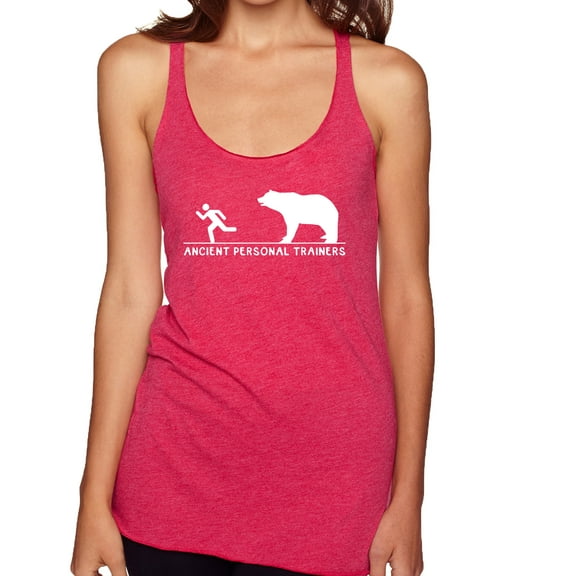 Wild Bobby Ancient Personal Trainers Funny Bear Chase Women Tri-Blend Racerback Tank Top