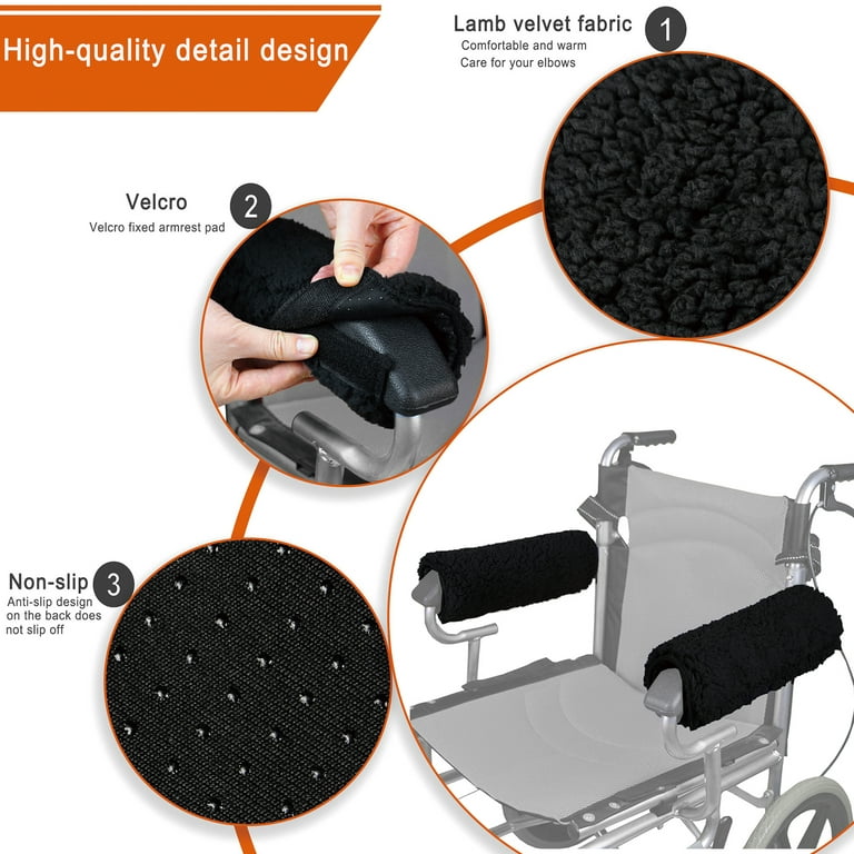 We&Life Wheelchair Armrest Pads (Pair, Black, 13 inch)-Wheelchair Cushions  for Seniors & Adults | Arm Rest Padded Cover | Armrest Covers for Office 
