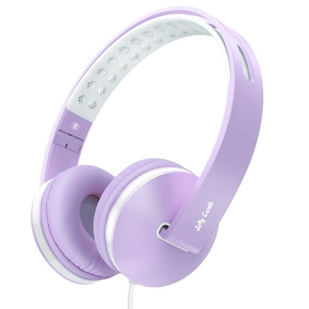 Jelly Comb Kids Headphones Wired Headphone for Kids,Foldable Adjustable Stereo Tangle-Free,3.5MM Jack Wire Cord On-Ear Headphone for Children purple and White