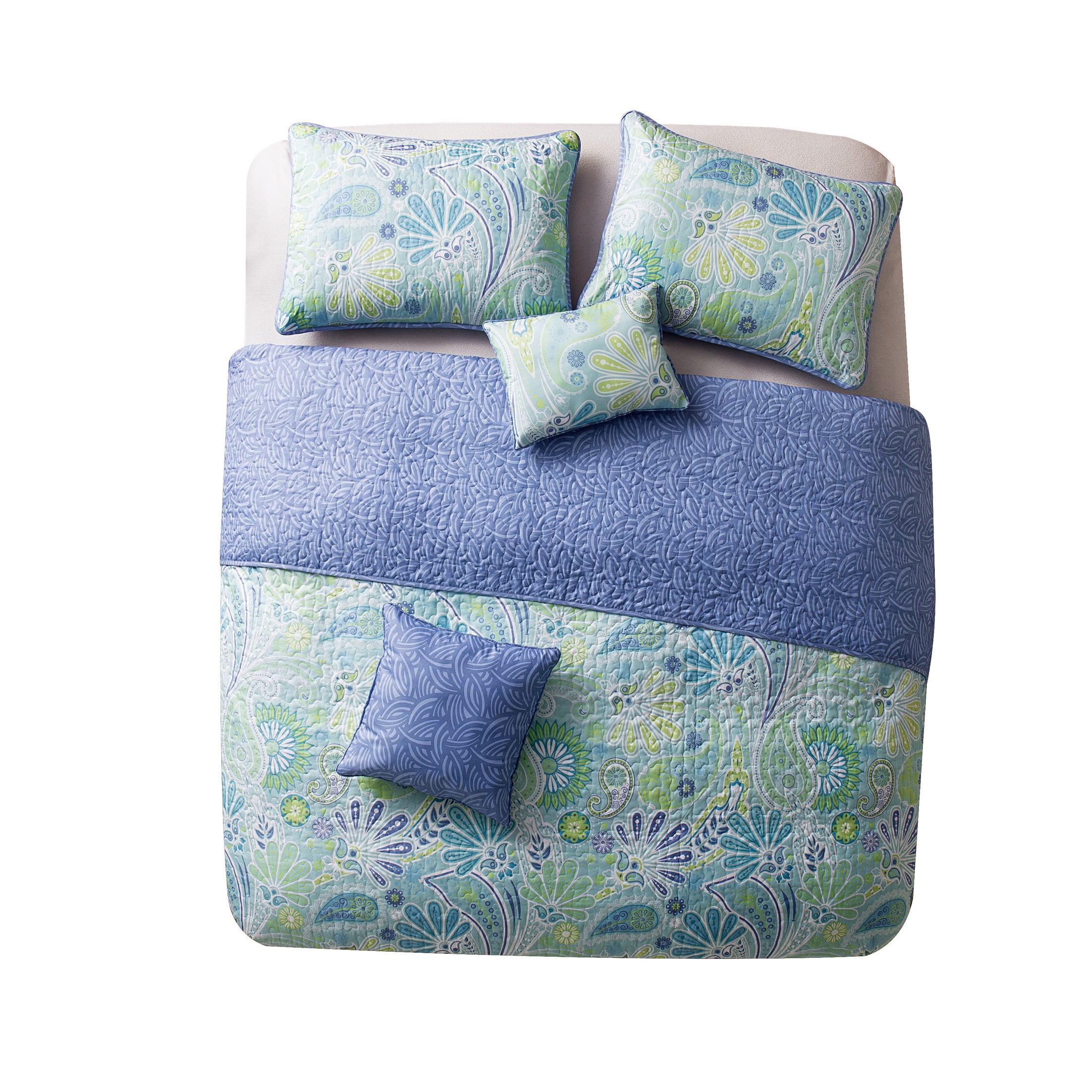 VCNY Home Harmony 5-Piece Blue Paisley Reversible Quilt Set, King, Adult, Unisex