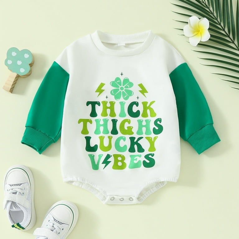 Baby Girl Boy St Patrick's Day Outfit Shamrocks Print Romper Top