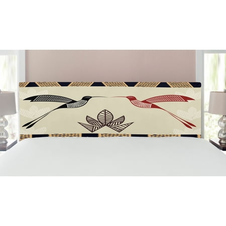 Hummingbird Headboard  Image of Bamboo and Hummingbirds Geometric Pattern Traditional Tribal Art  Upholstered Decorative Metal Bed Headboard with Memory Foam  King Size  Brown Black  by Ambesonne