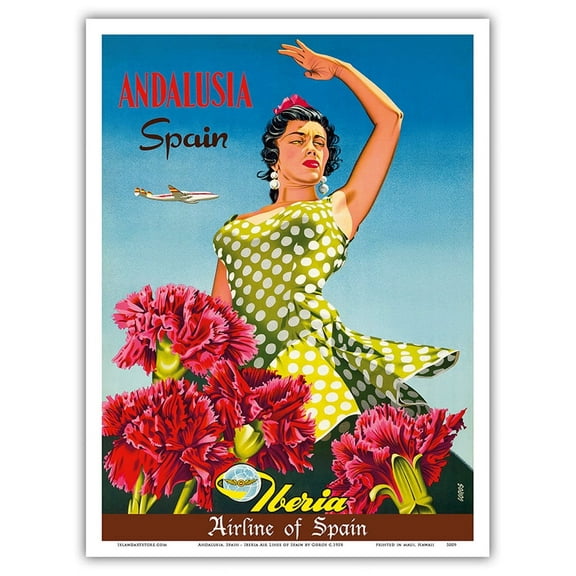 Andalusia Spain - Iberia Air Lines of Spain - Flamenco Dancer - Vintage Airline Travel Poster by Goros c.1958 - Master Art Print (Unframed) 9in x 12in