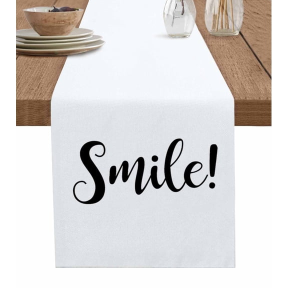 Boanket Smile Table Runner - 48 Inch Long, Kitchen Dining Table Runner Dresser Scarves, Black Words Farmhouse Decor for Coffee Tables Wedding Party Banquet