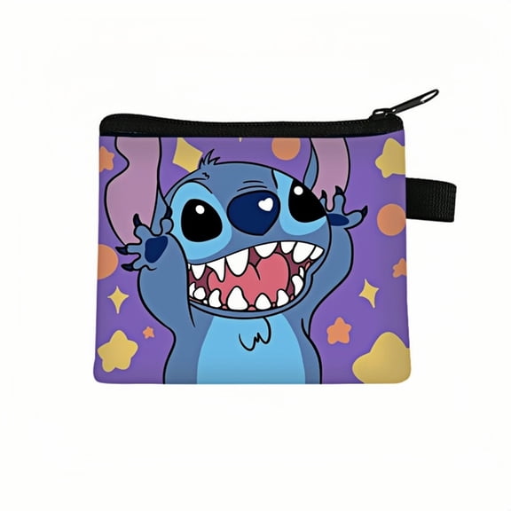 2-Pack Stitch Kawaii Anime Mini Wallet Set -Zippered Coin Purse & Polyester Card Holder