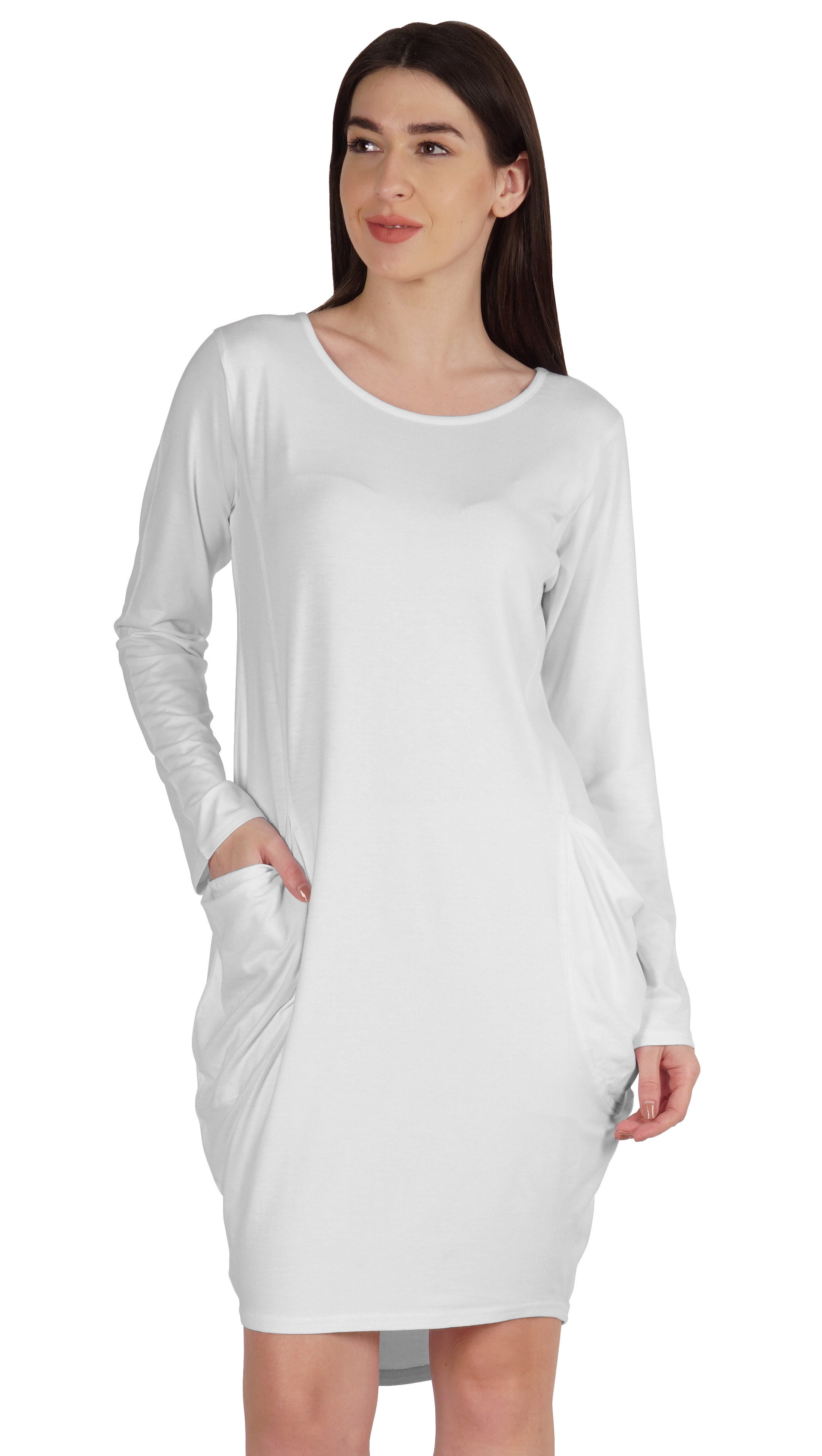 Inkmeso Long Sleeve Midi Tshirt Dress With Pockets Plus Size High Low