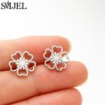 thumbnail image 2 of Pendientes bohemios de flor de cerezo para mujer, joyería de moda, Pendientes de tuerca de flor rosa de acero inoxidable, Piercing de oreja de fiesta, 2 of 2